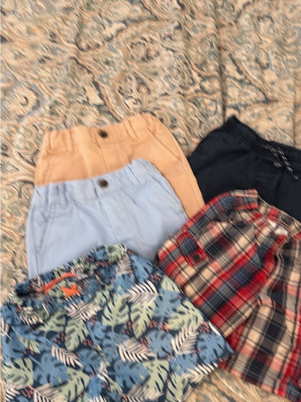 Pack of Kids' Casual Bottoms in Navy, Light Blue, Tan, Red Plaid & Tropical Blue